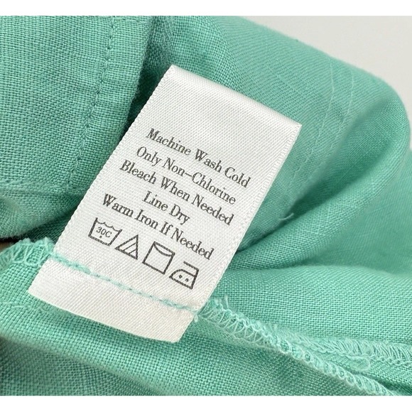 Coldwater Creek Aqua Turquoise Grew. 100% Linen 3/4 Slv Blouse Petite L Boho - Picture 7 of 10